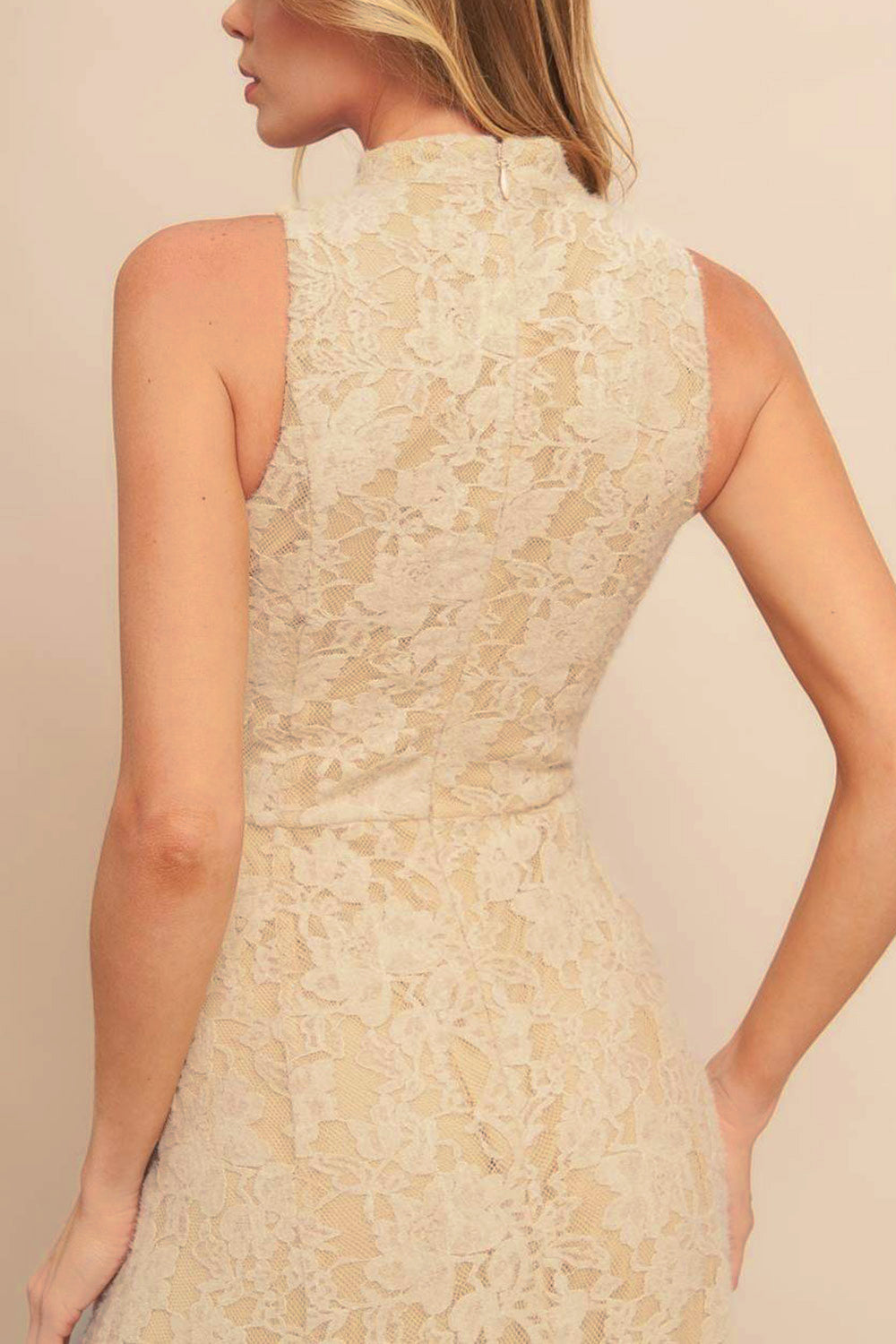 Josephine | Beige Sleeveless Lace Midi Dress