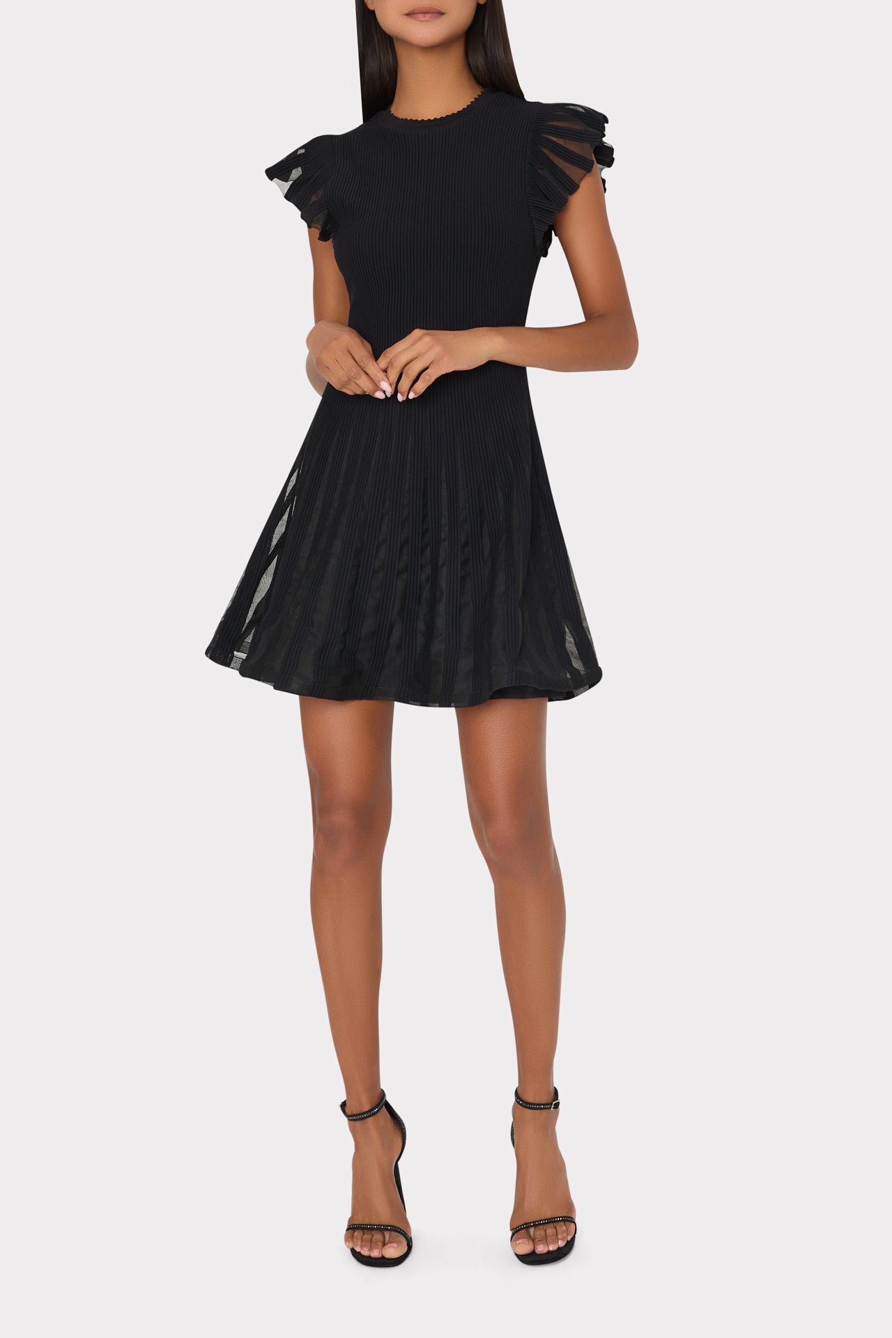Sheer Flutter Sleeve Knit Dress