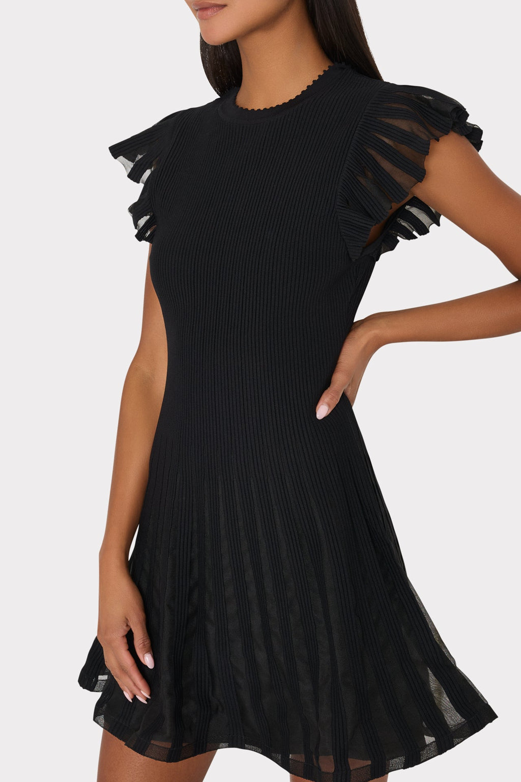 Sheer Flutter Sleeve Knit Dress