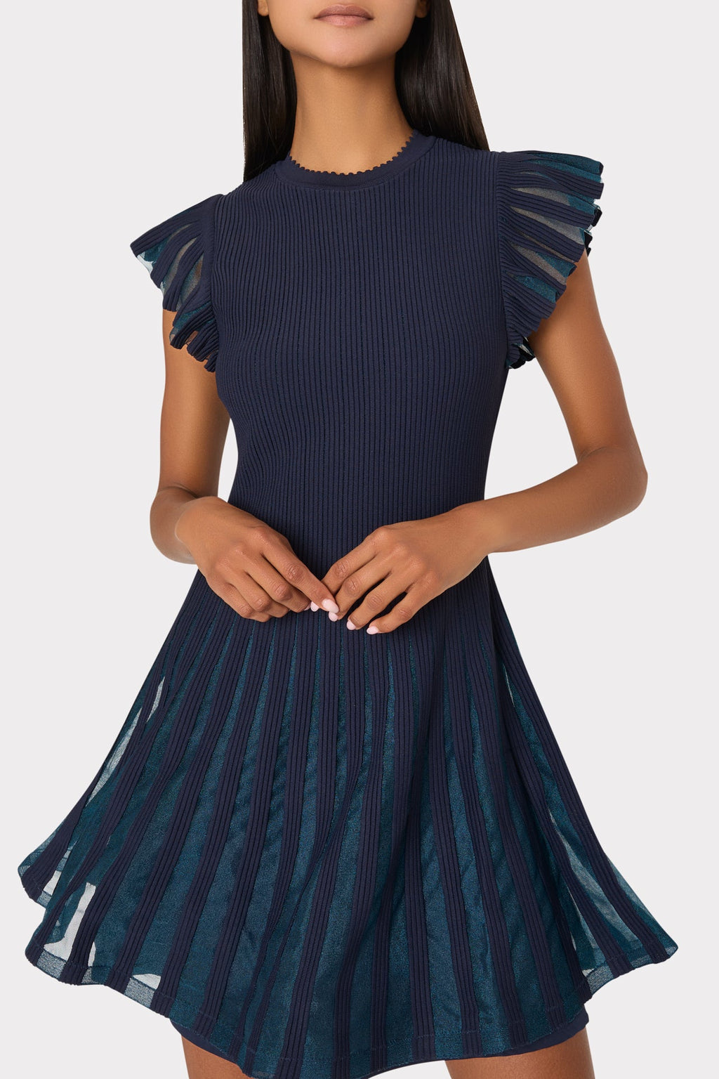 Sheer Flutter Sleeve Knit Dress