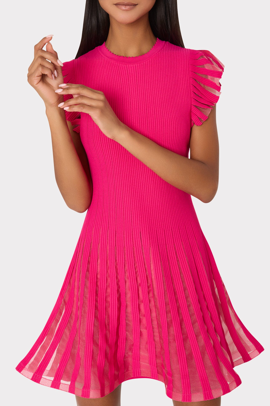 Sheer Flutter Sleeve Knit Dress