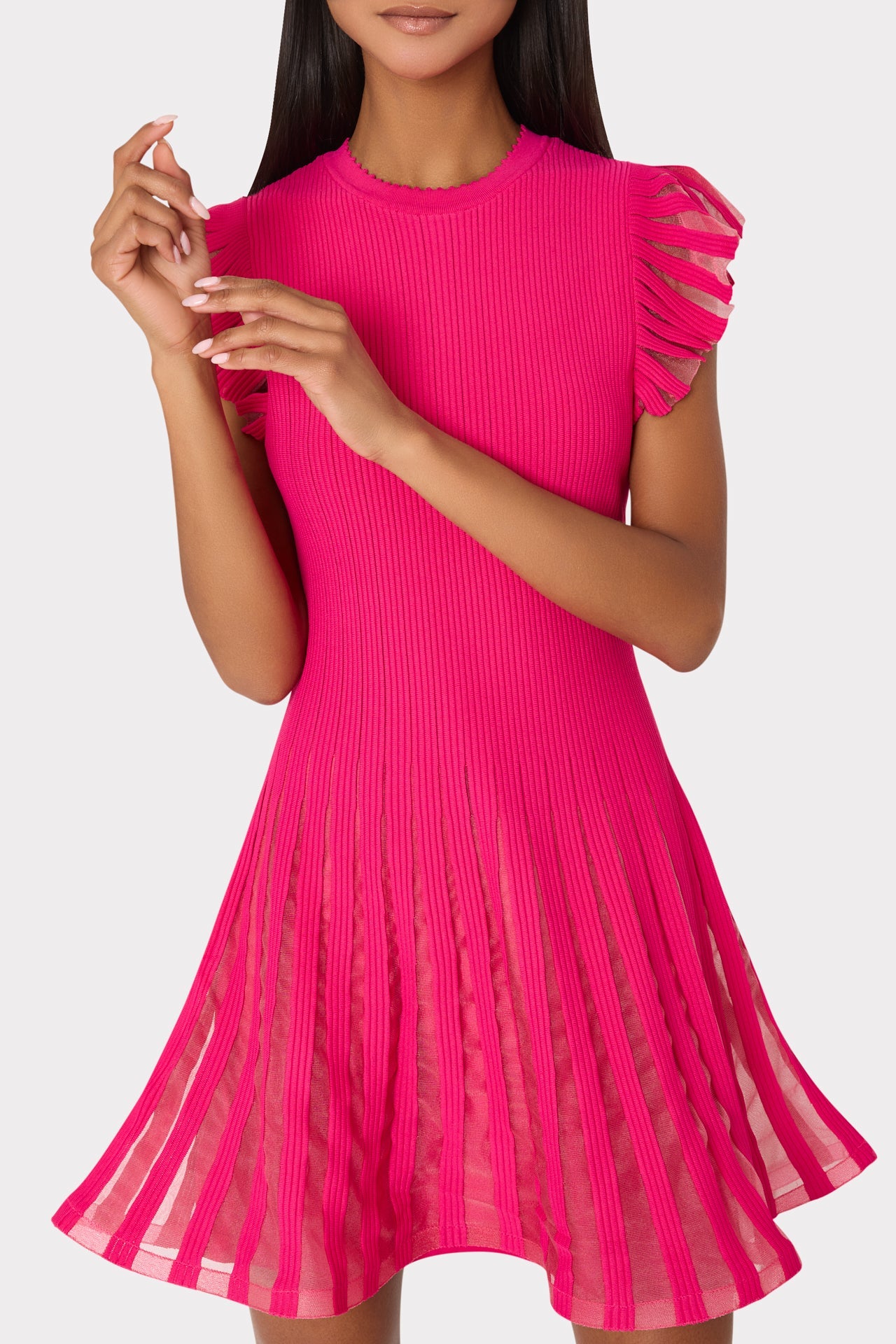 Sheer Flutter Sleeve Knit Dress