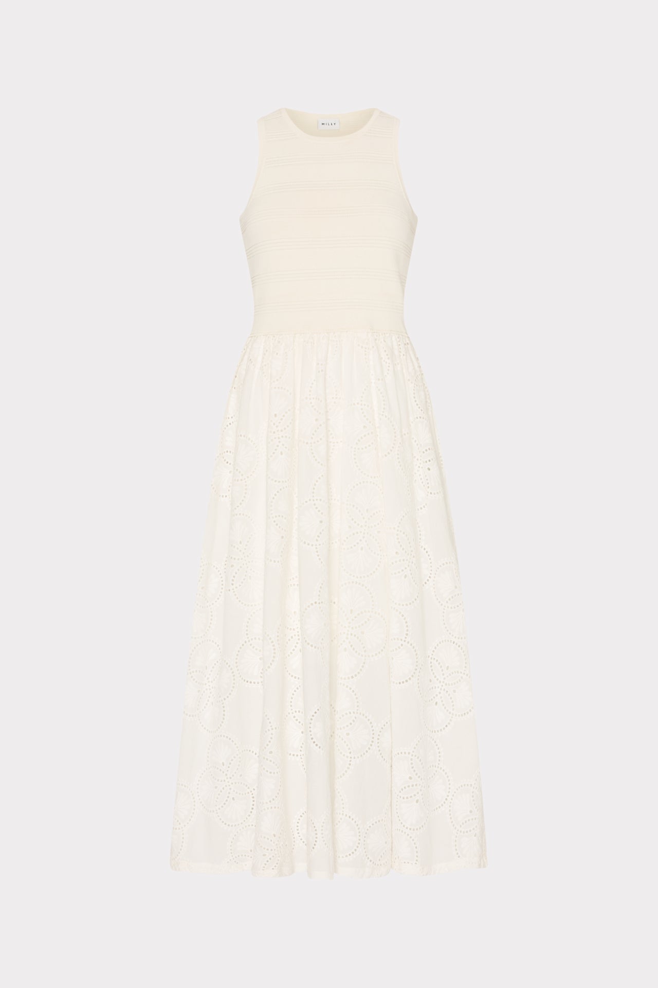 Geo Eyelet Knit Combo Midi Dress