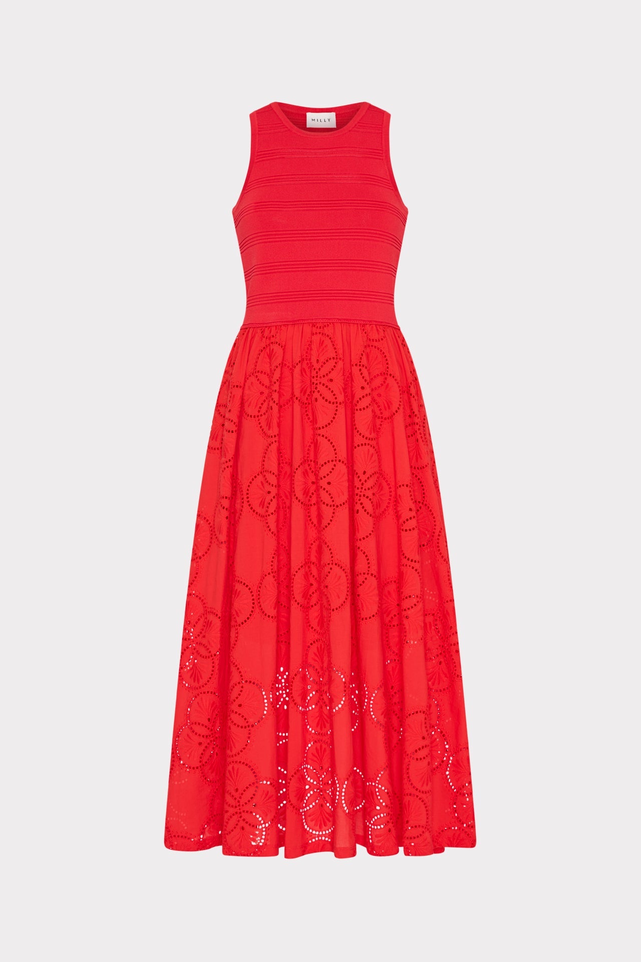 Geo Eyelet Knit Combo Midi Dress