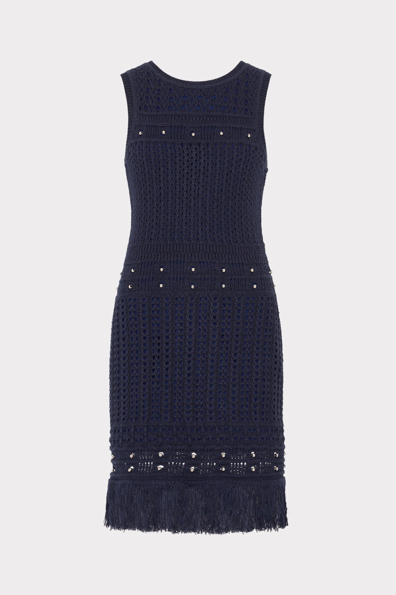 Beaded Fringe Knit Shell Dress