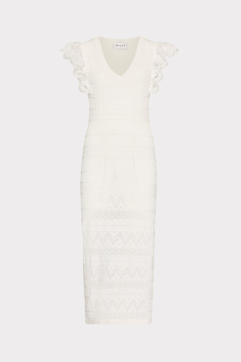 Lace Flutter Sleeve Knit Midi Dress
