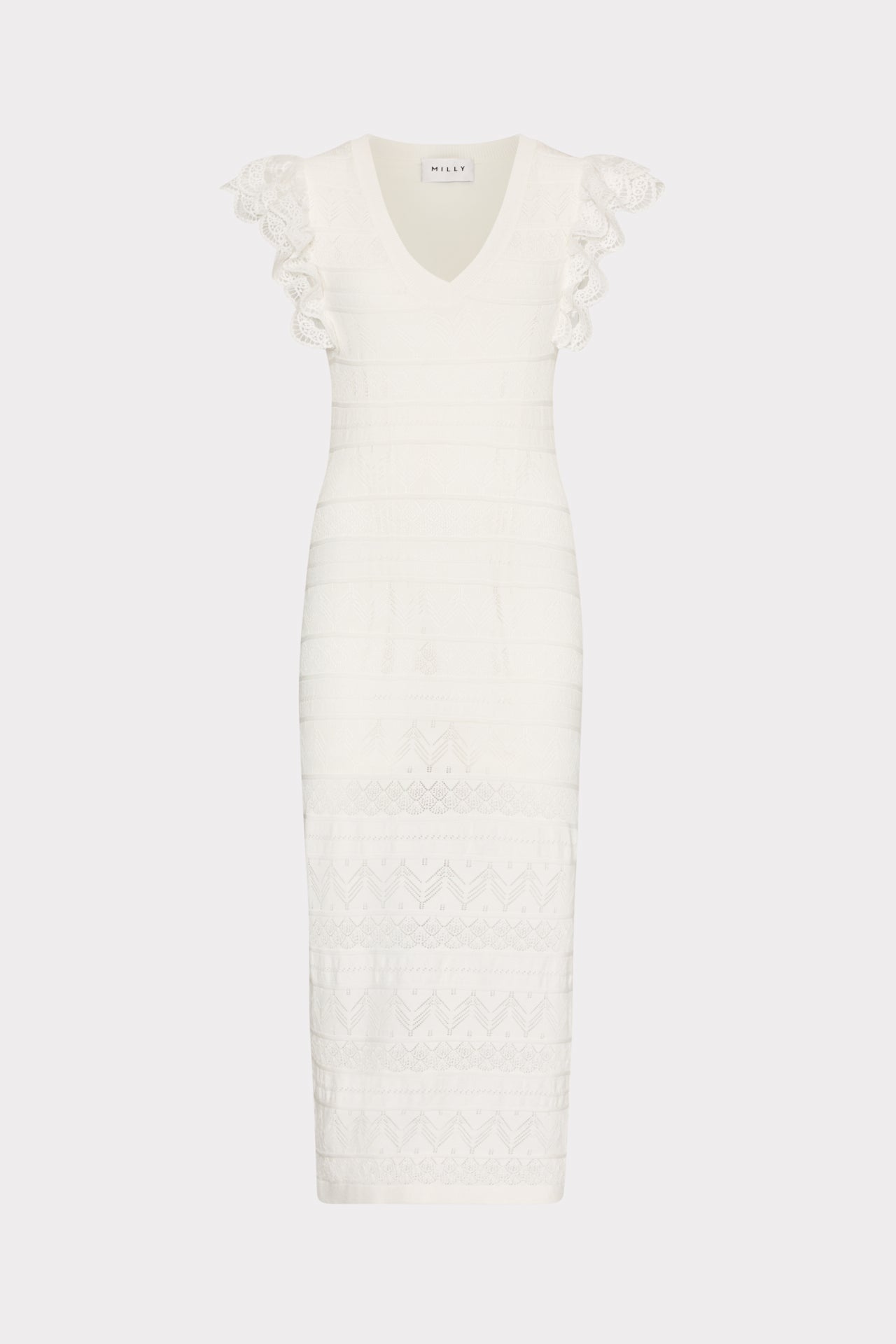 Lace Flutter Sleeve Knit Midi Dress