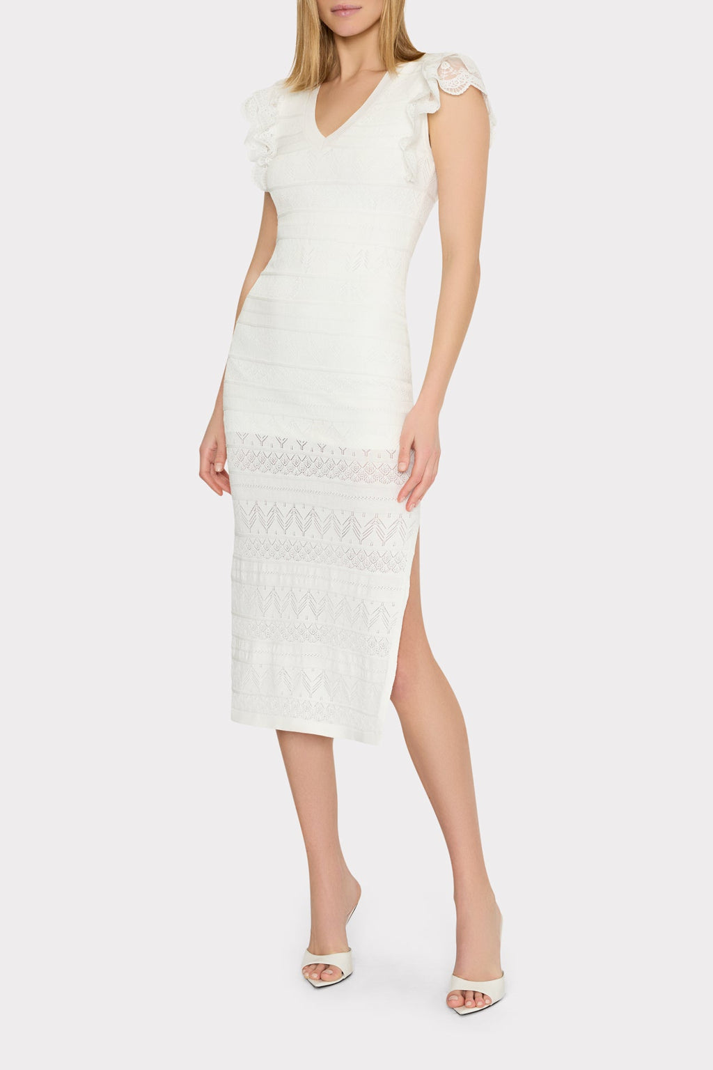 Lace Flutter Sleeve Knit Midi Dress