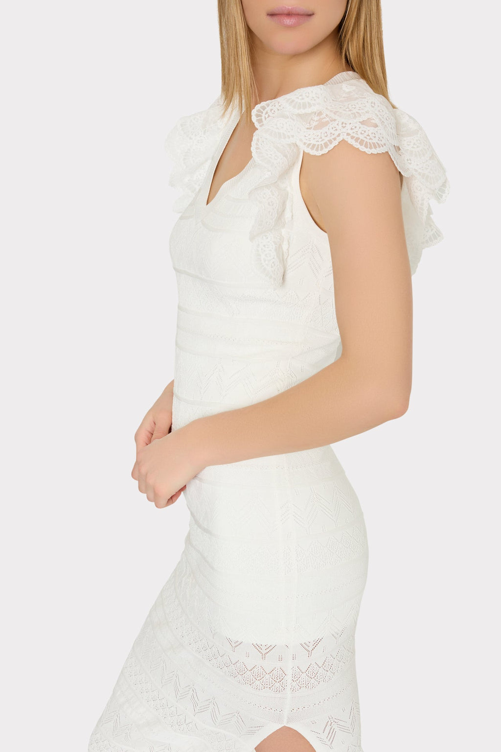 Lace Flutter Sleeve Knit Midi Dress