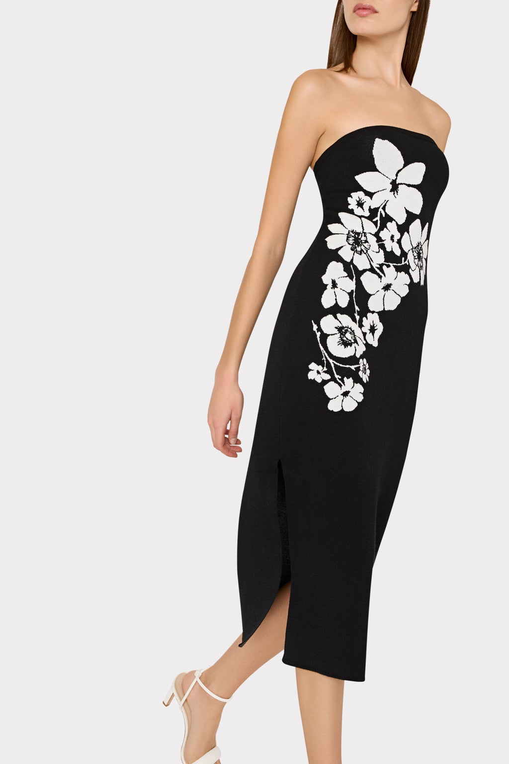 Placed Floral Strapless Knit Midi Dress