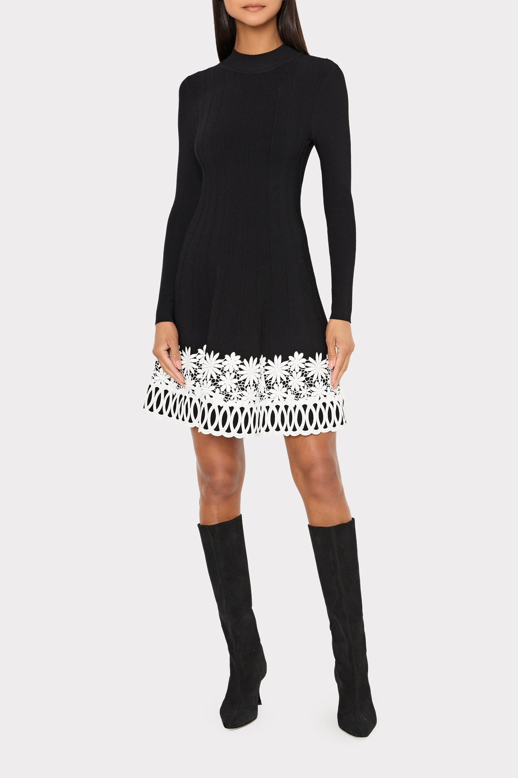 Lace Trim Fit And Flare Mini Dress
