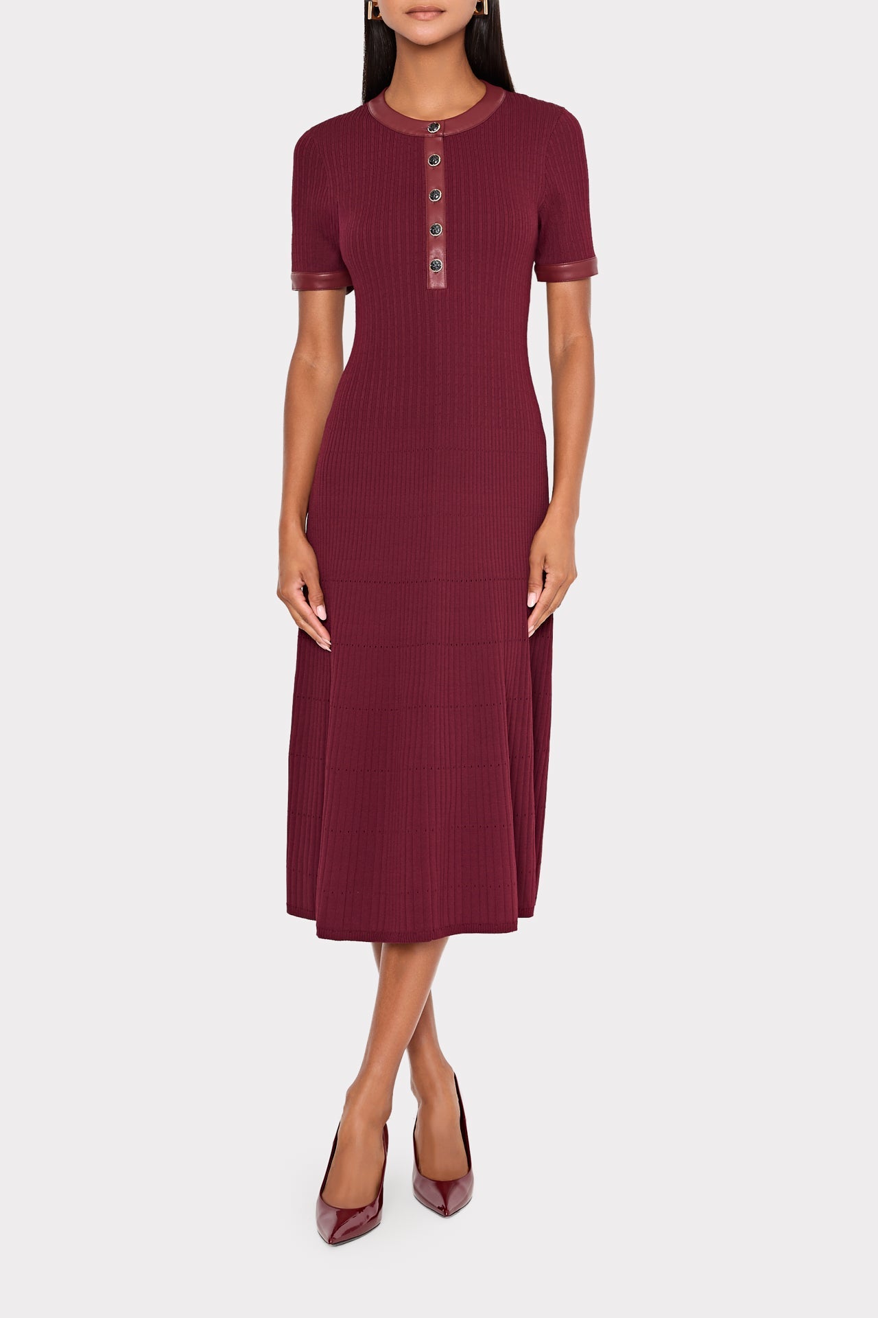 Leather Detail Knit Midi Dress