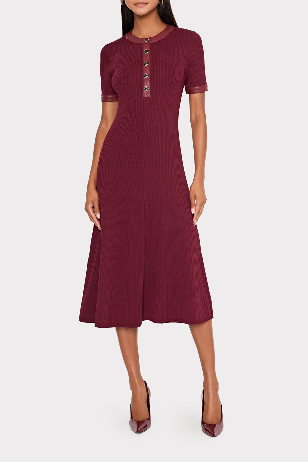 Leather Detail Knit Midi Dress
