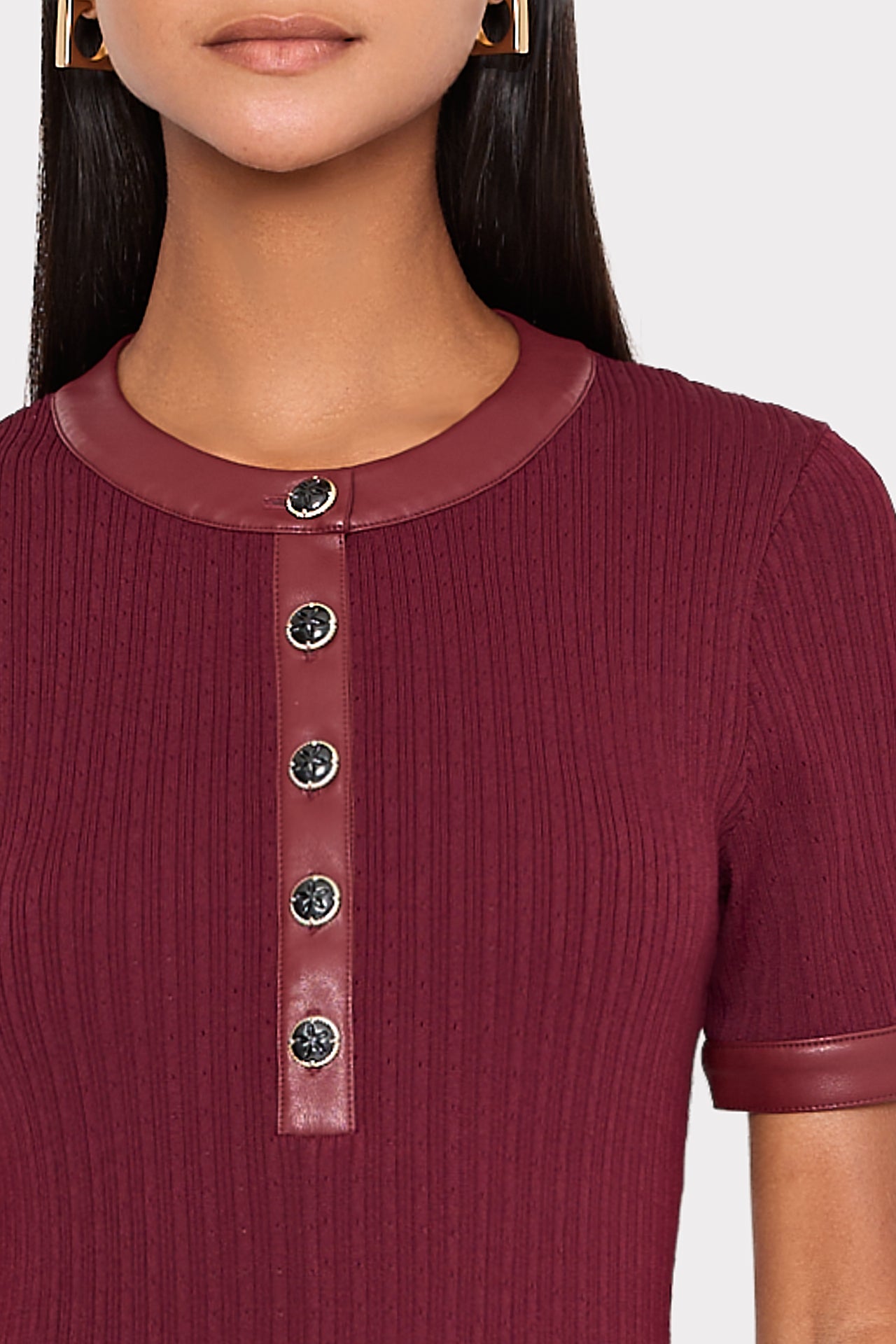 Leather Detail Knit Midi Dress