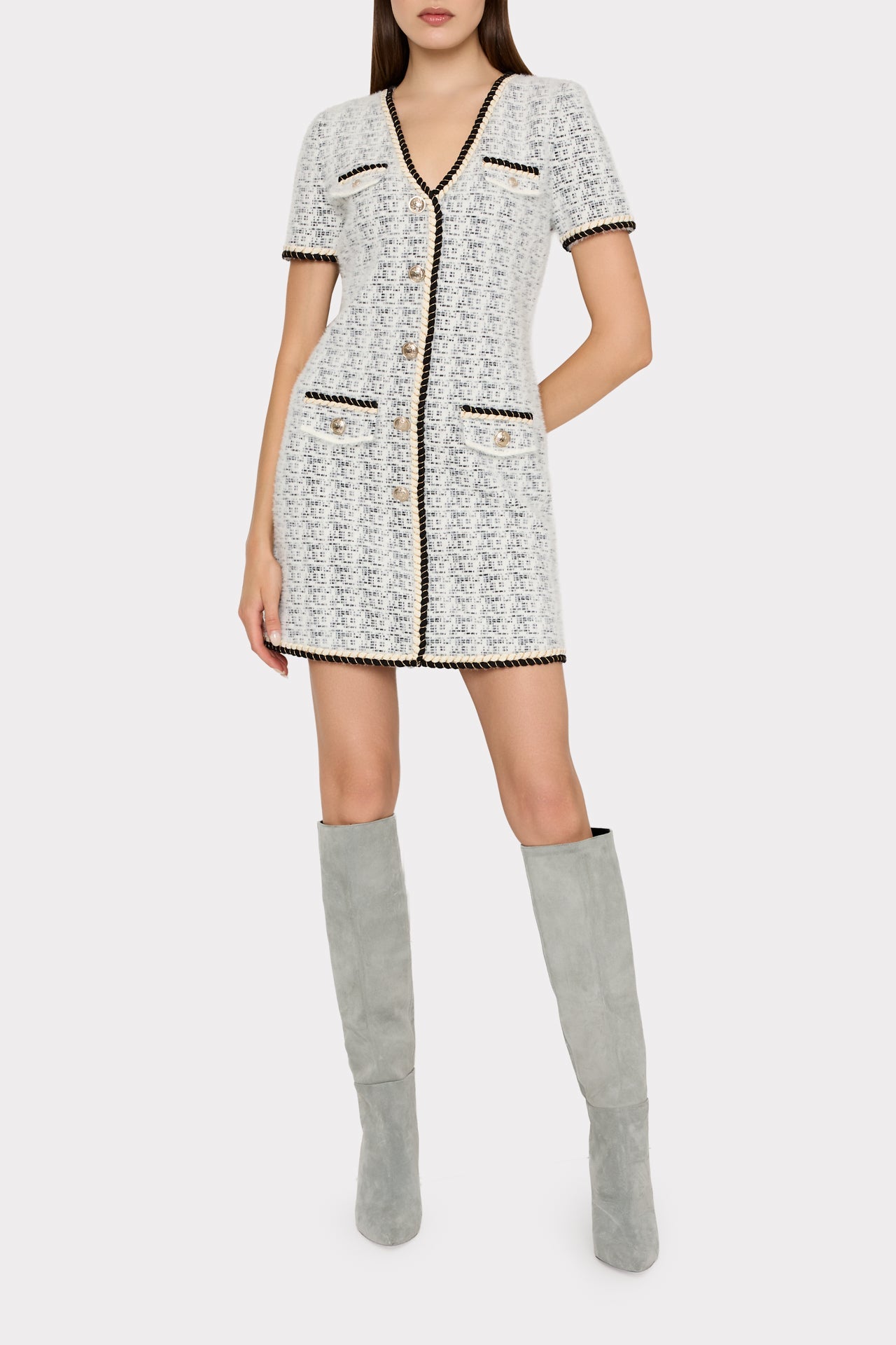 Braided V-Neck Knit Mini Dress