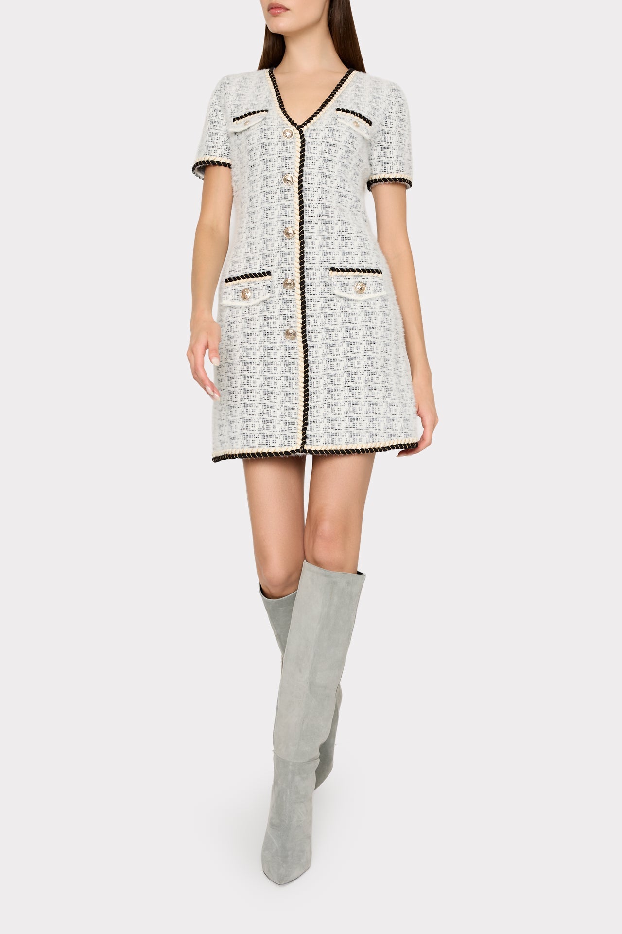 Braided V-Neck Knit Mini Dress