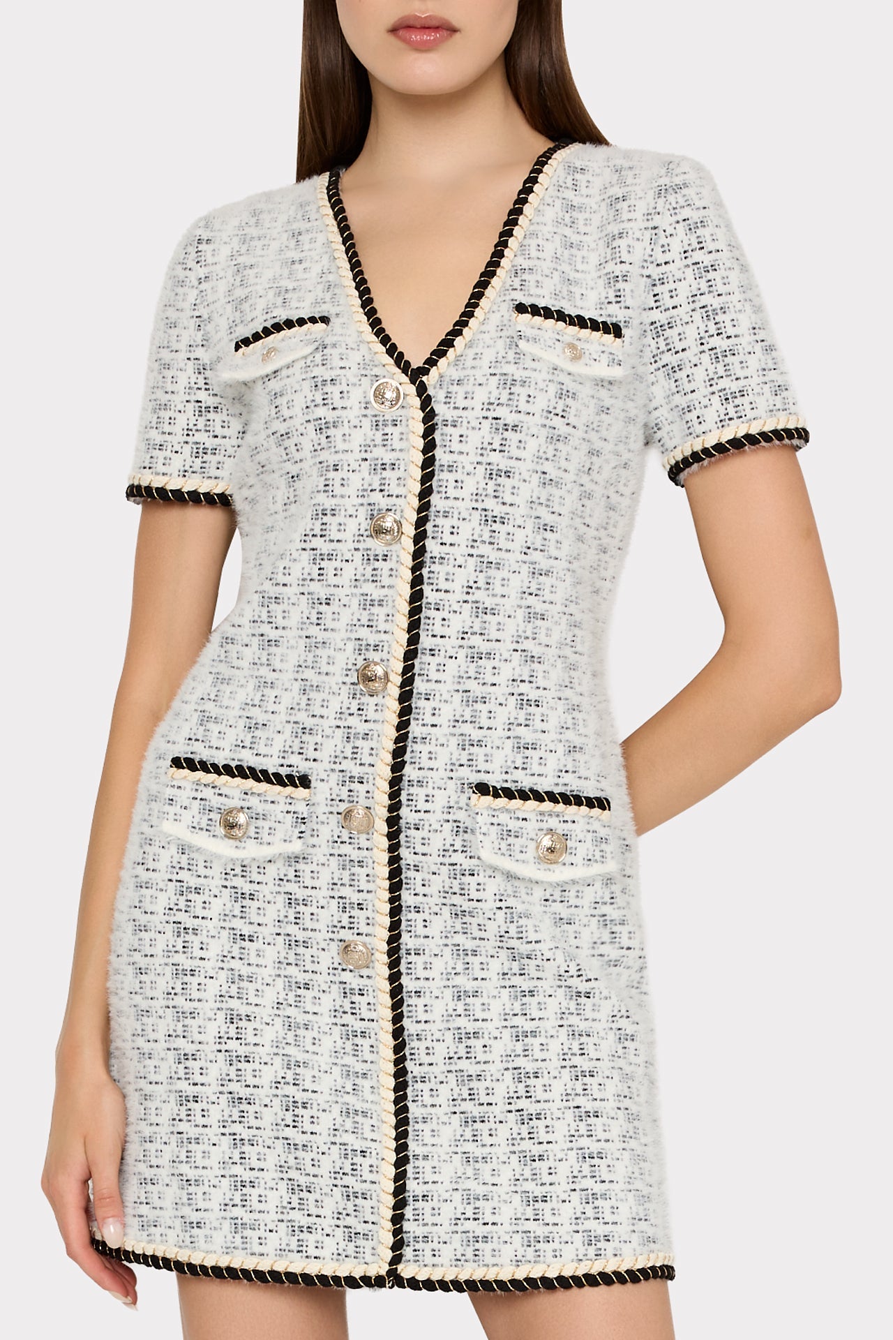 Braided V-Neck Knit Mini Dress