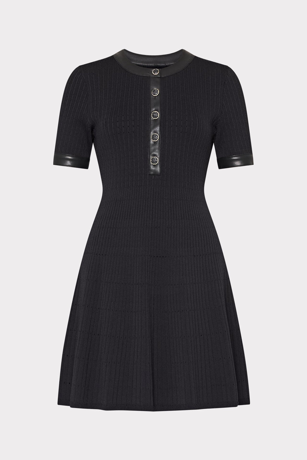 Leather Detail Flare Knit Mini Dress