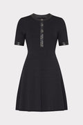 Leather Detail Flare Knit Mini Dress