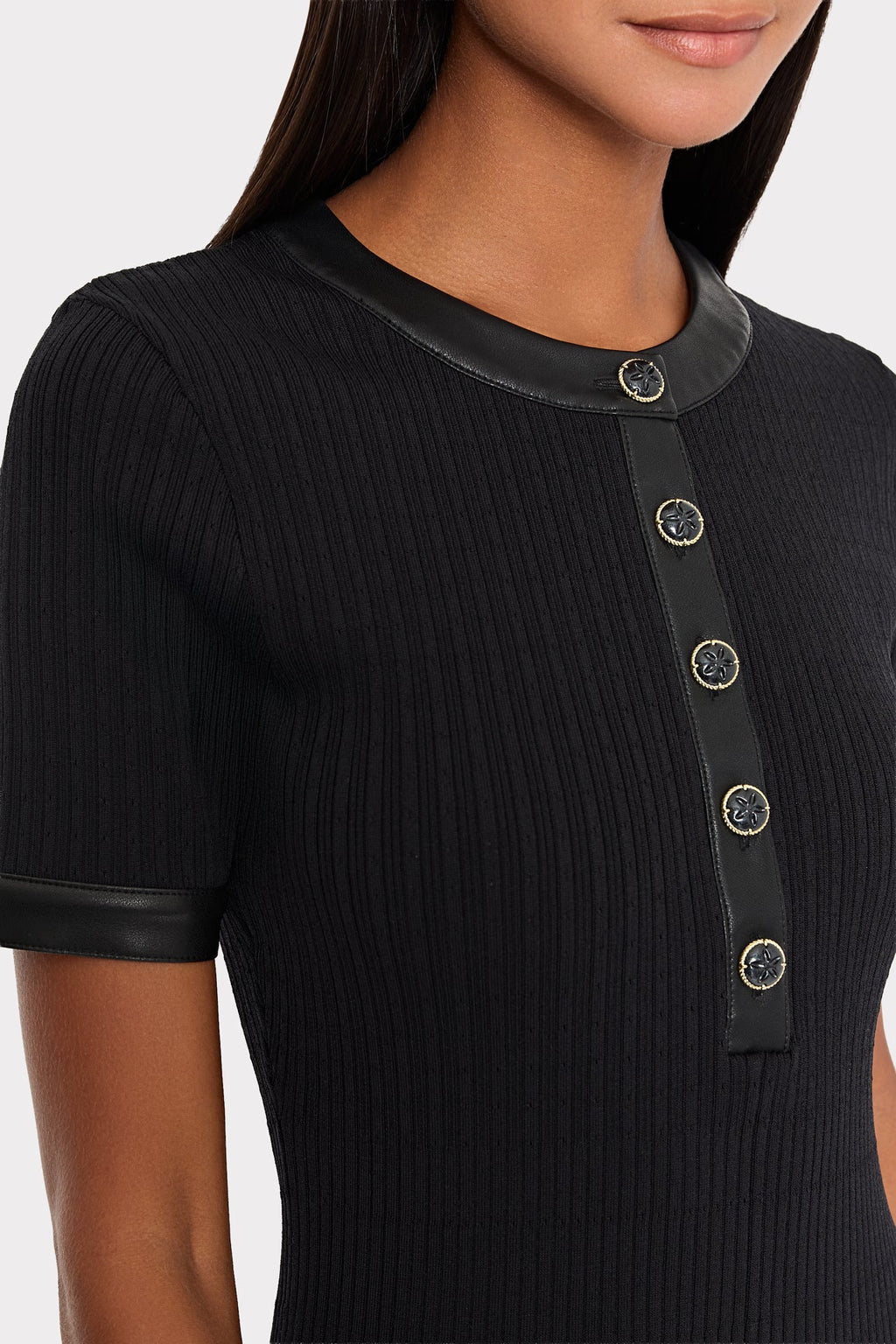 Leather Detail Flare Knit Mini Dress