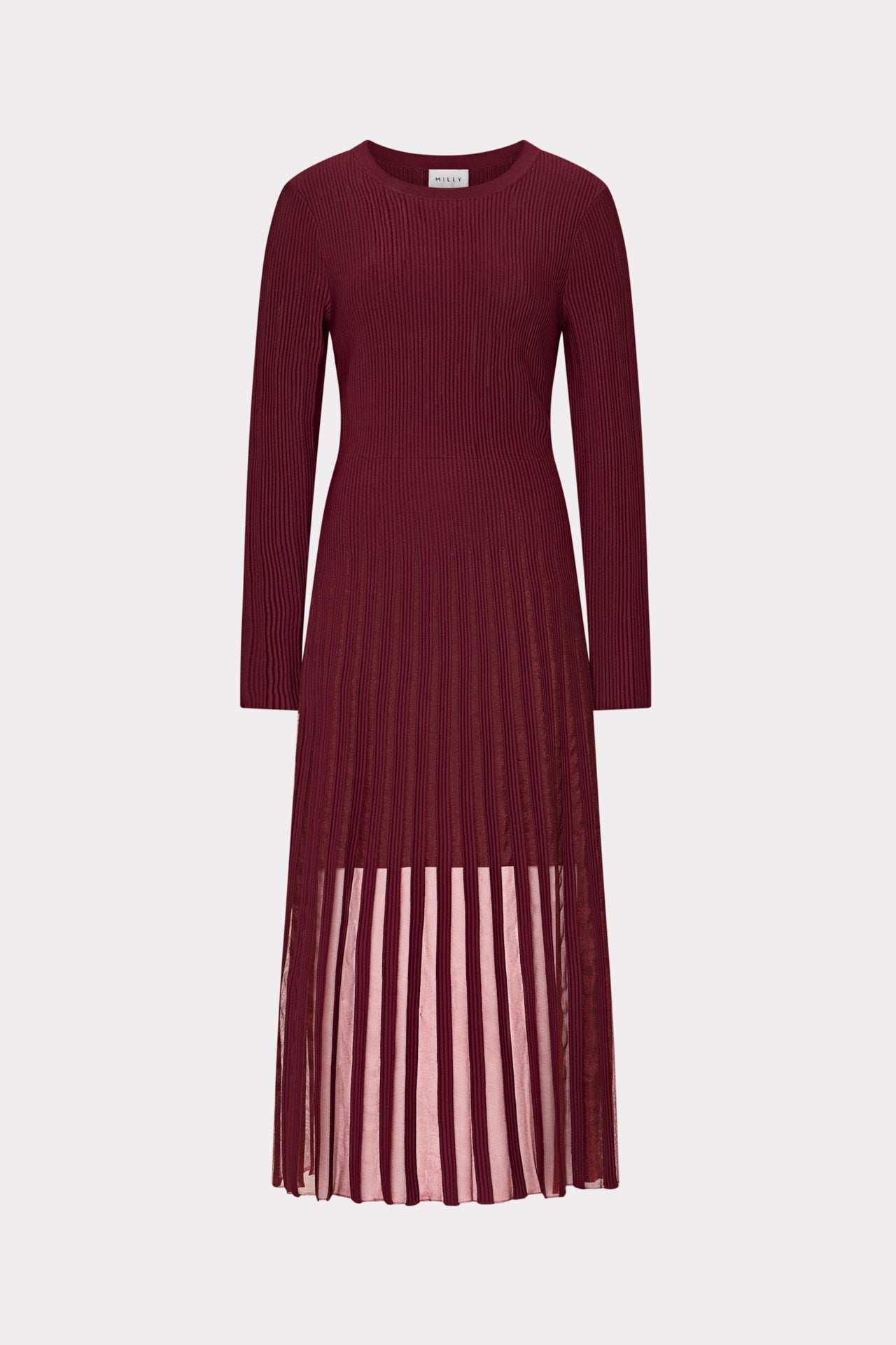Sheer Knit Long Sleeve Midi Dress