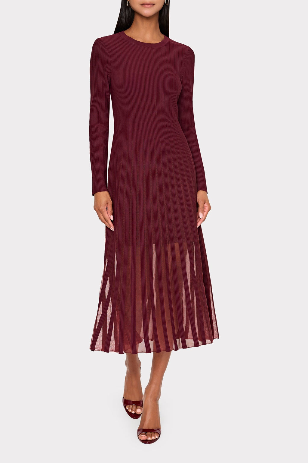 Sheer Knit Long Sleeve Midi Dress