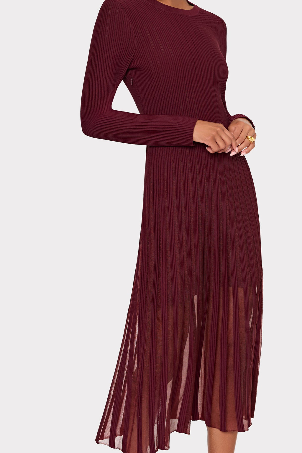 Sheer Knit Long Sleeve Midi Dress