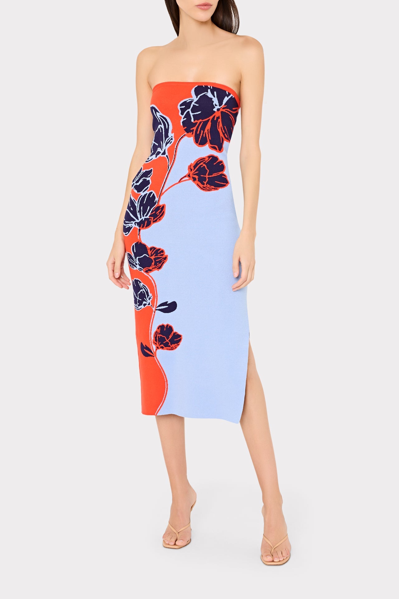 Simone Strapless Split Floral Midi Dress