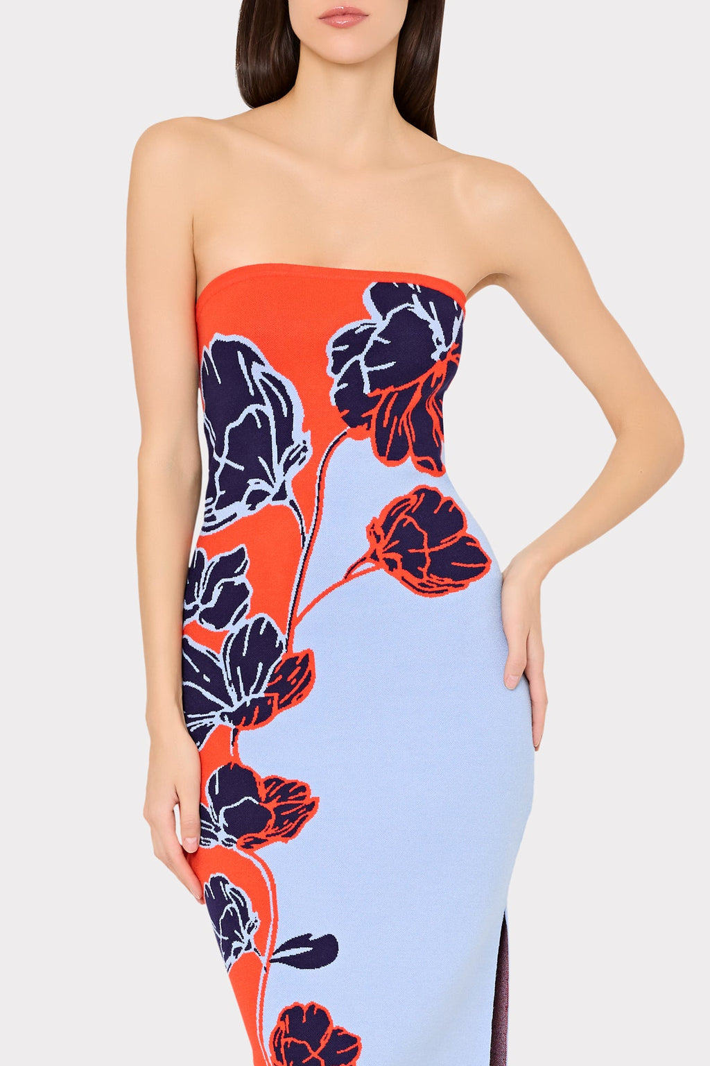 Simone Strapless Split Floral Midi Dress