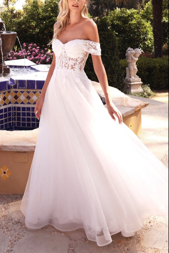 Kahena | Off-The-Shoulder Wedding Gown with Floral Embroidery