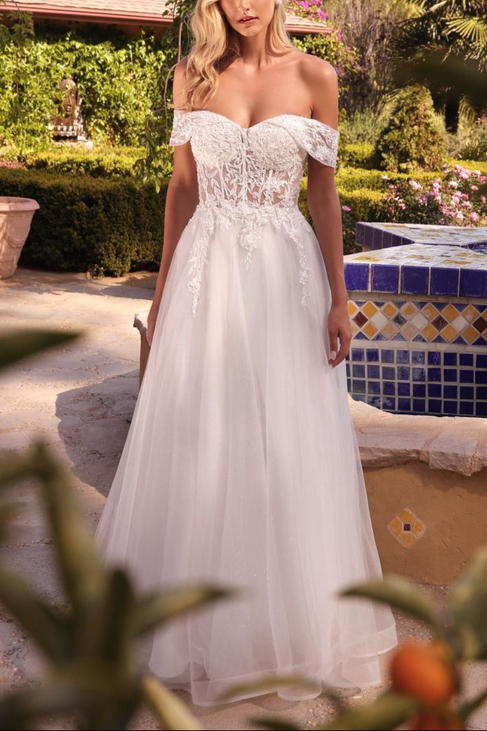 Kahena | Off-The-Shoulder Wedding Gown with Floral Embroidery