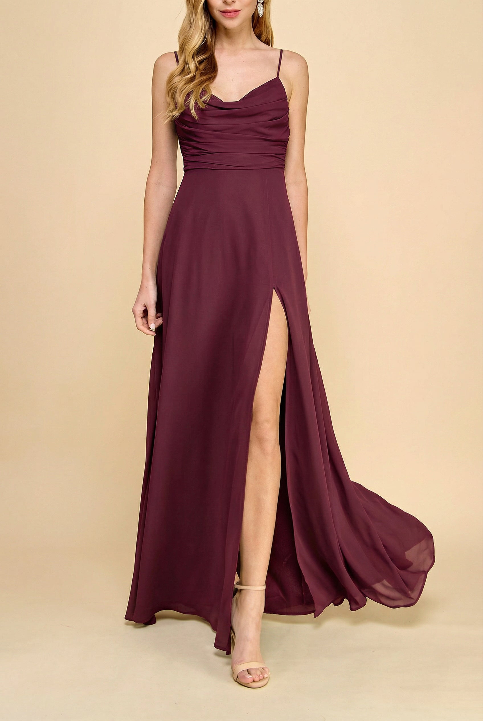 Kieran Burgundy | A-Line Maxi Dress with Lace