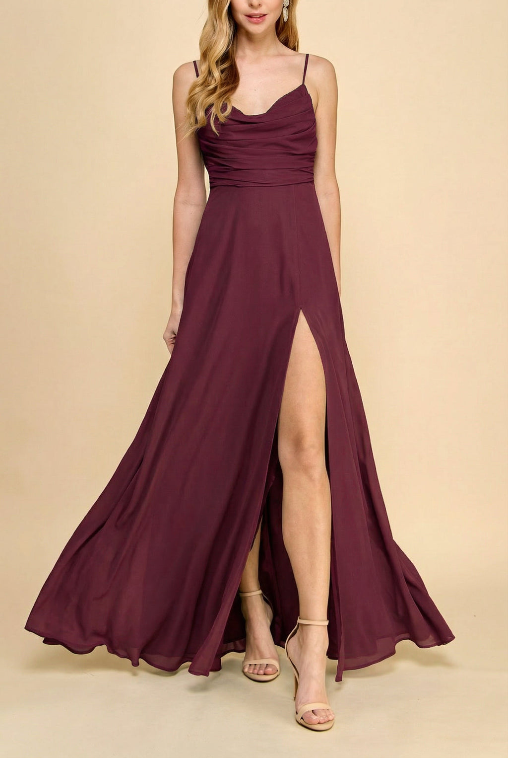 Kieran Burgundy | A-Line Maxi Dress with Lace