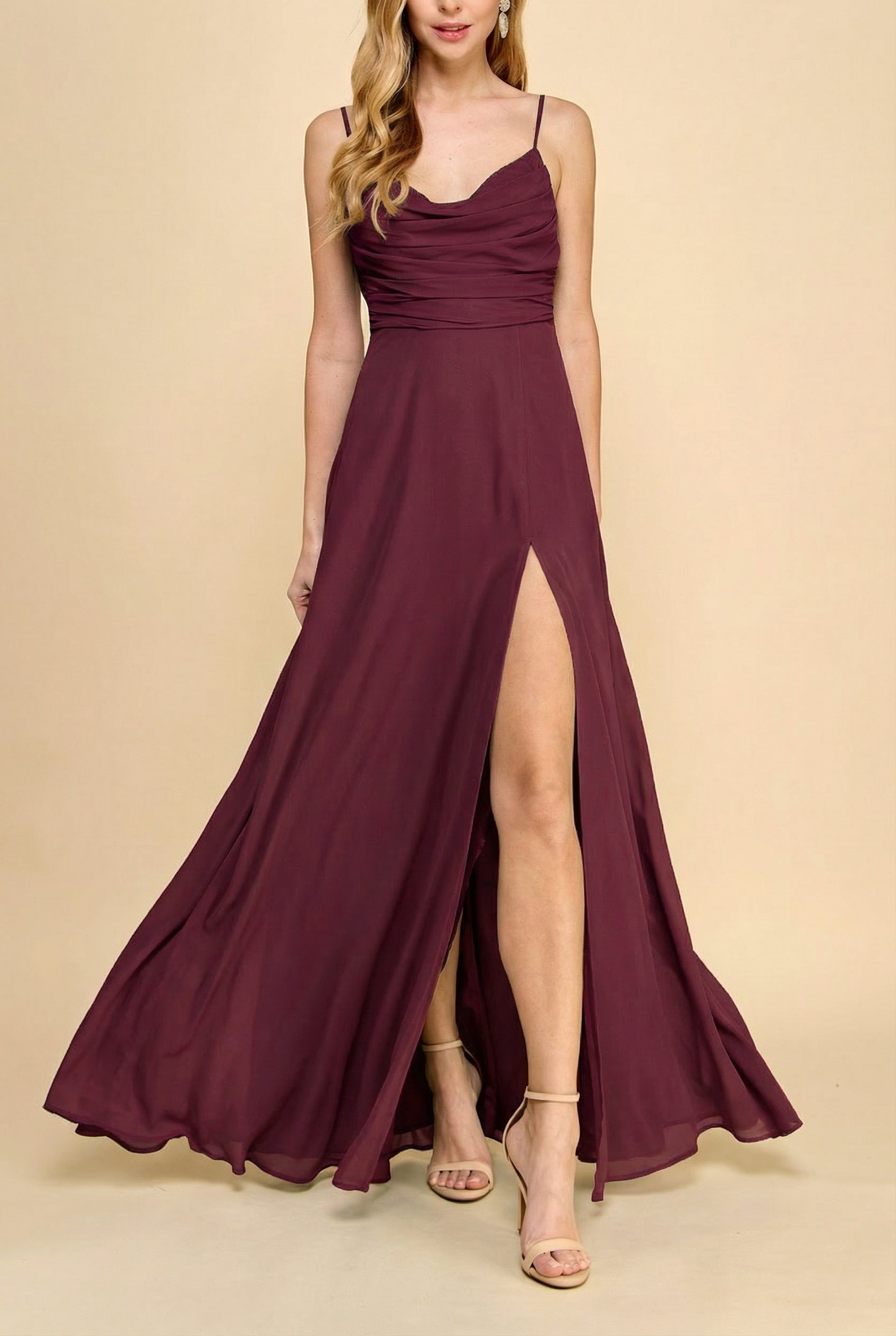 Kieran Burgundy | A-Line Maxi Dress with Lace