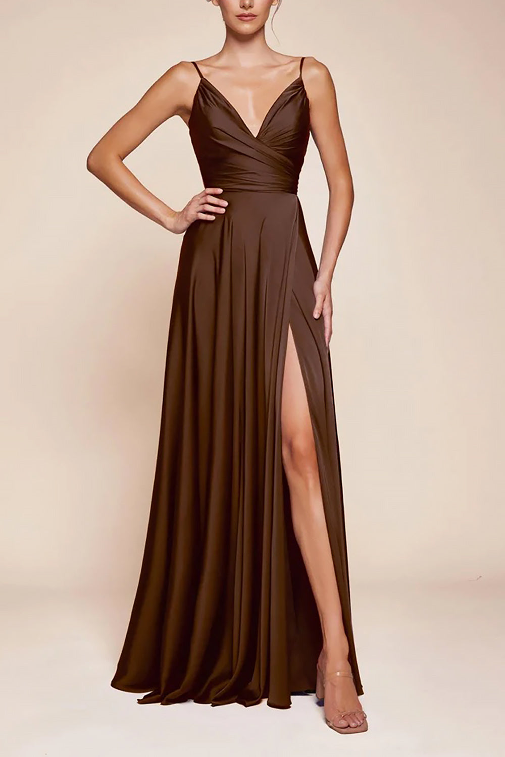 Lizza Brown | Satin Maxi Dress with Slit