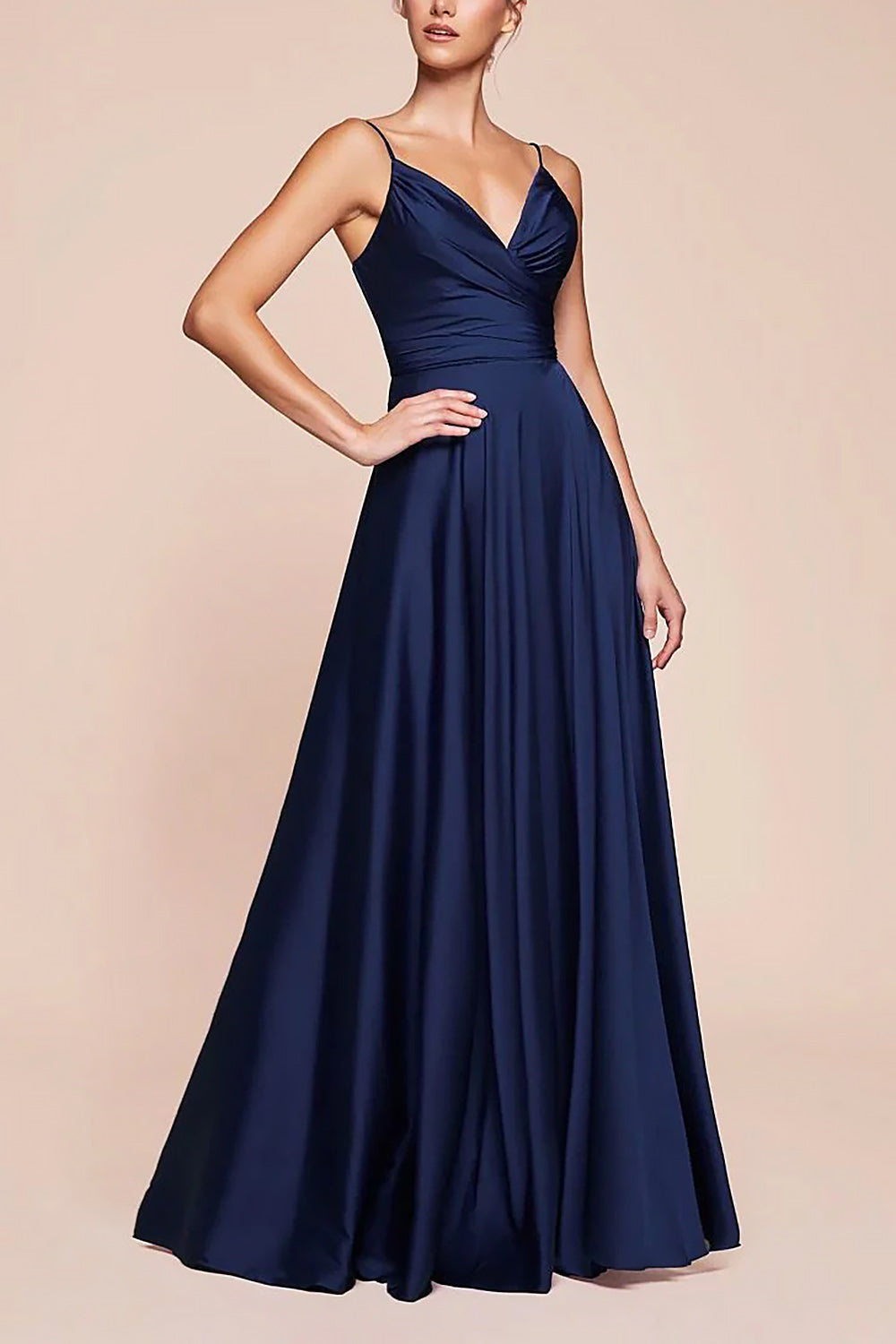 Lizza Navy | Satin Maxi Dress with Slit
