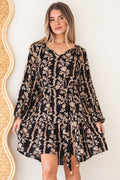 Lianda Mini Dress - Soft V Neck Pull Over Shift Dress with Neck Tie & Matching Belt in Helio Print