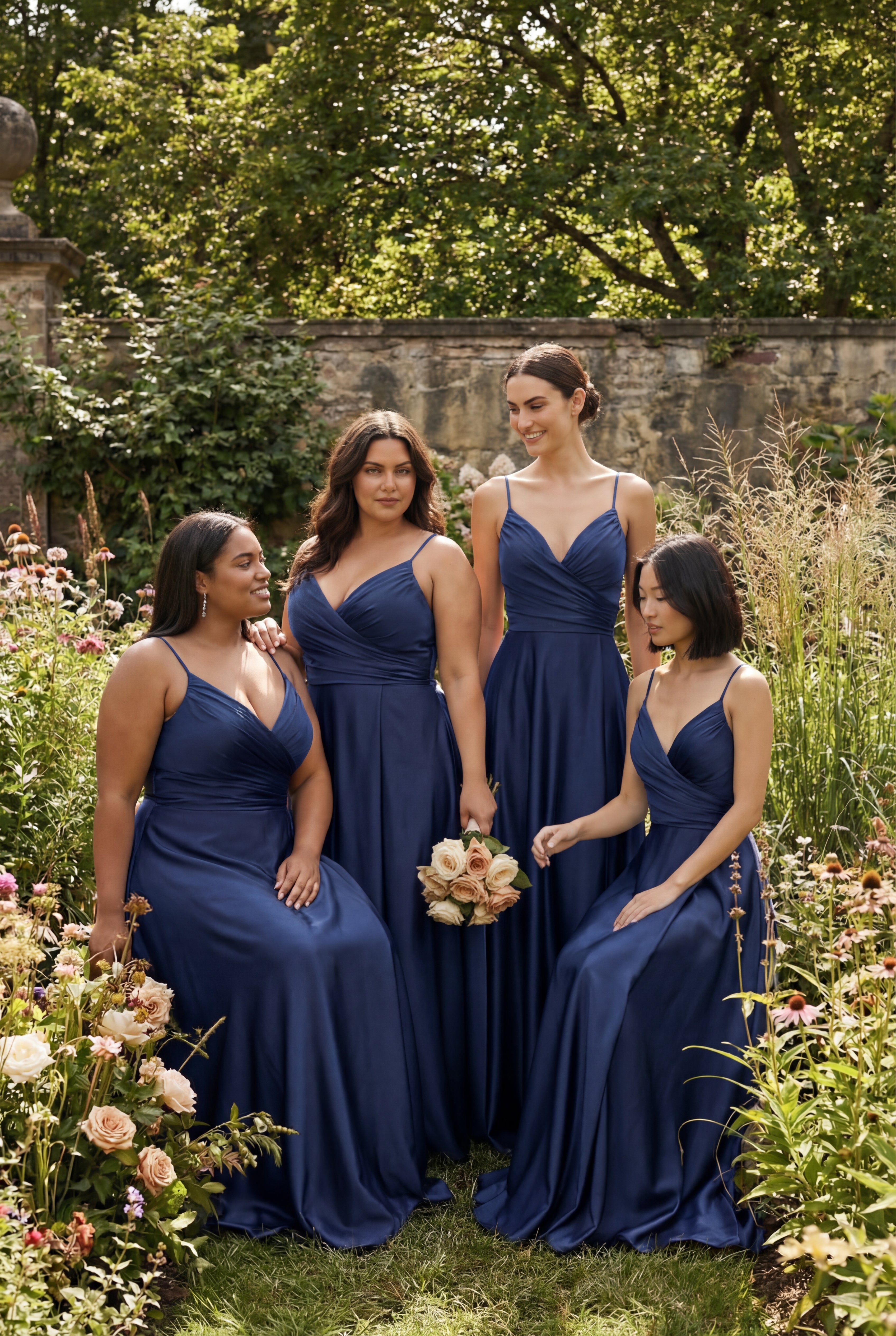 Lizza Navy | Satin Maxi Dress with Slit