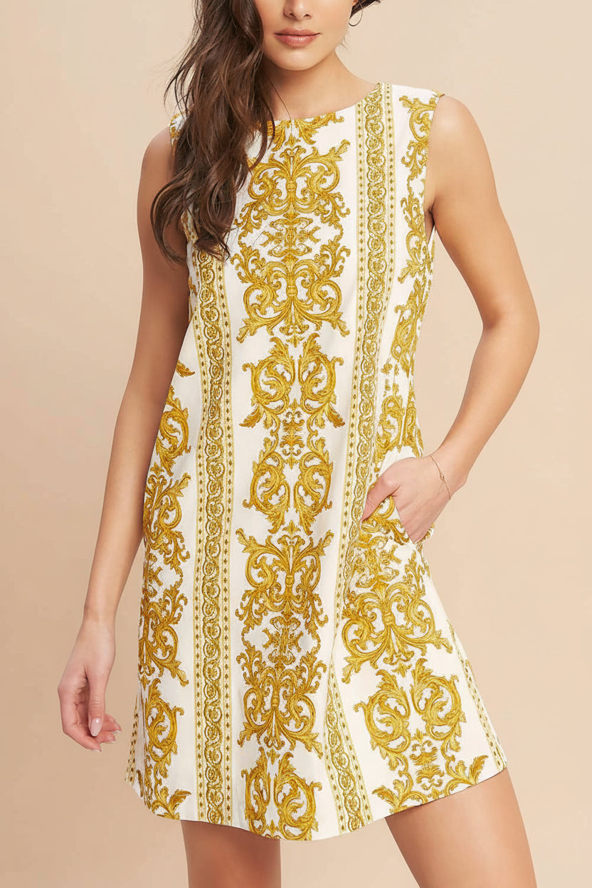 Madge | Short Straight Dress with Baroque Print