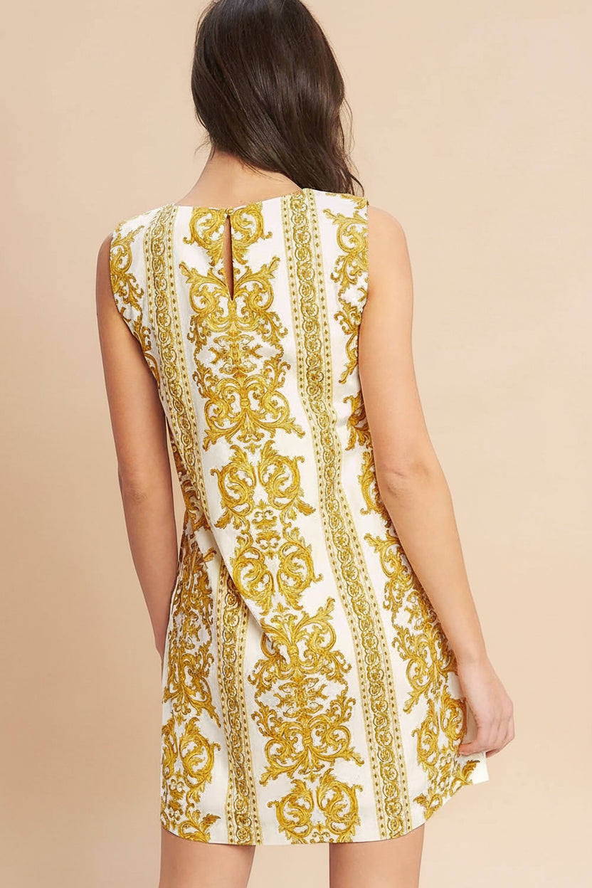 Madge | Short Straight Dress with Baroque Print