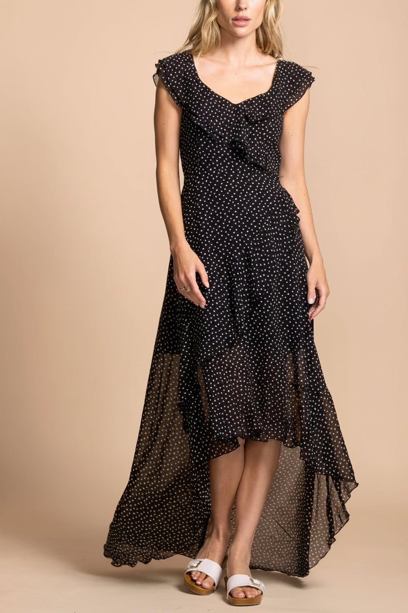 Maralda | Black Maxi Dress with Polka Dots