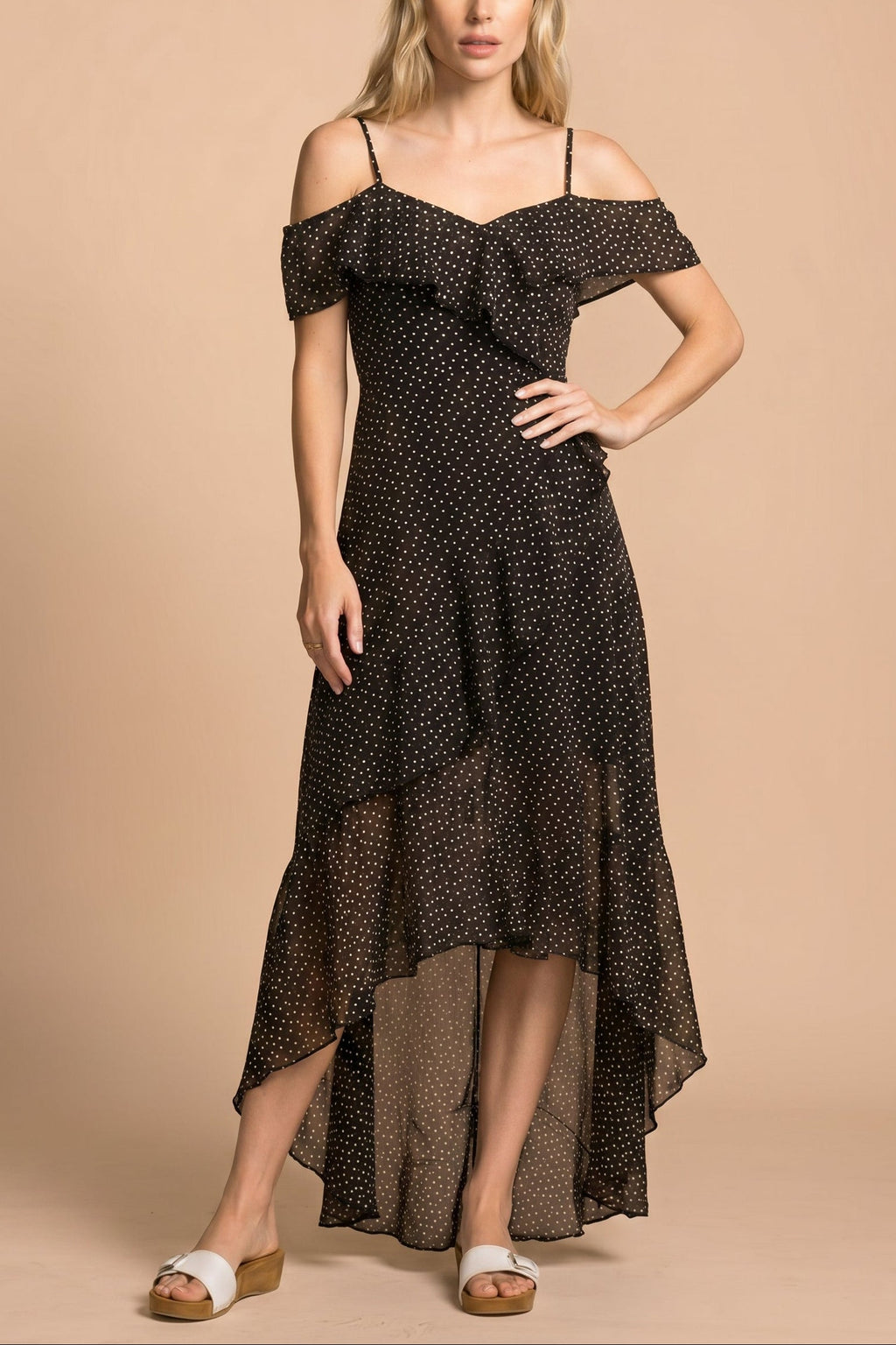 Maralda | Black Maxi Dress with Polka Dots