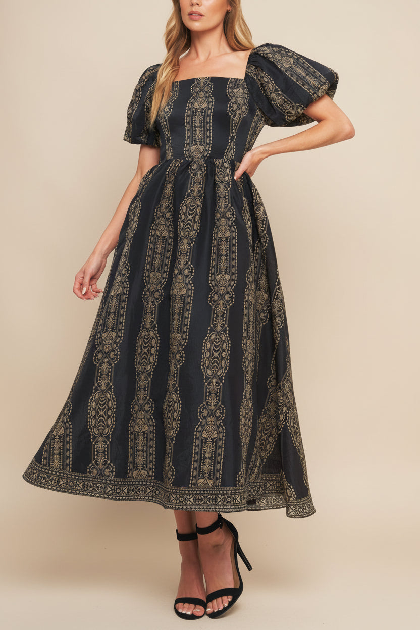 Marcie | Midi Dress with Puffs Sleeves