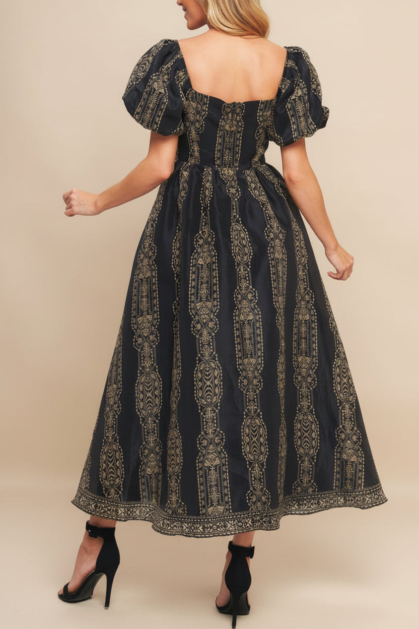 Marcie | Midi Dress with Puffs Sleeves