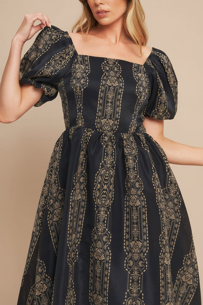 Marcie | Midi Dress with Puffs Sleeves