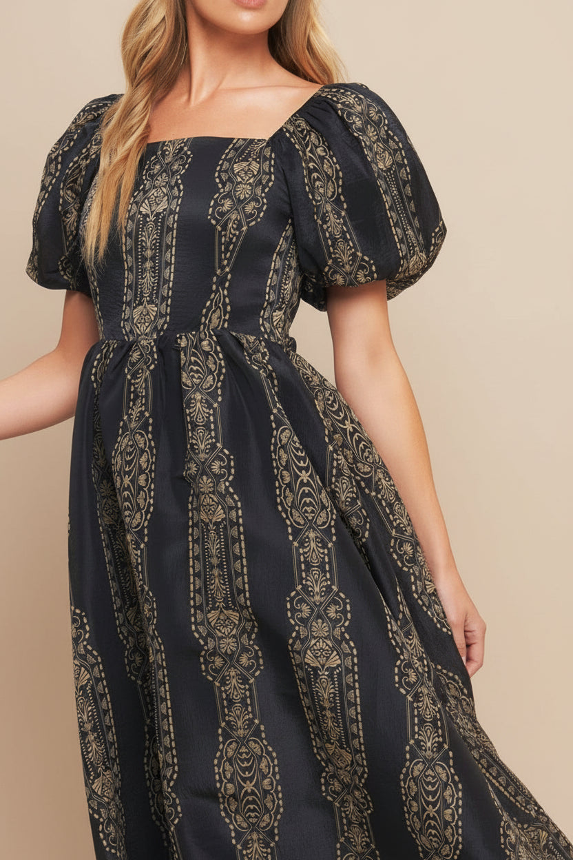 Marcie | Midi Dress with Puffs Sleeves