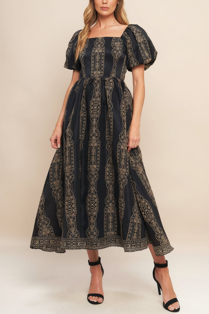 Marcie | Midi Dress with Puffs Sleeves