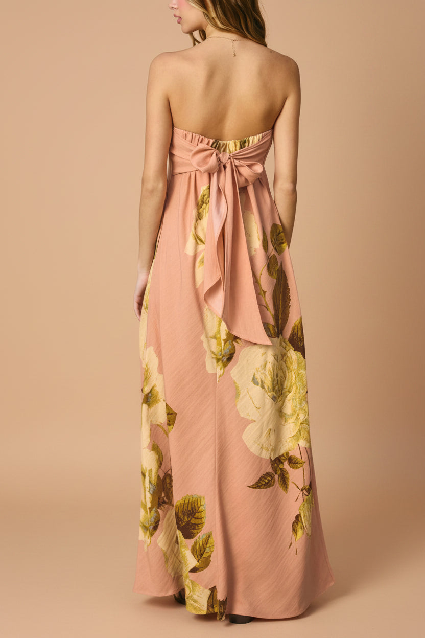 Moufida | Strapless Pink Maxi Dress with Pockets