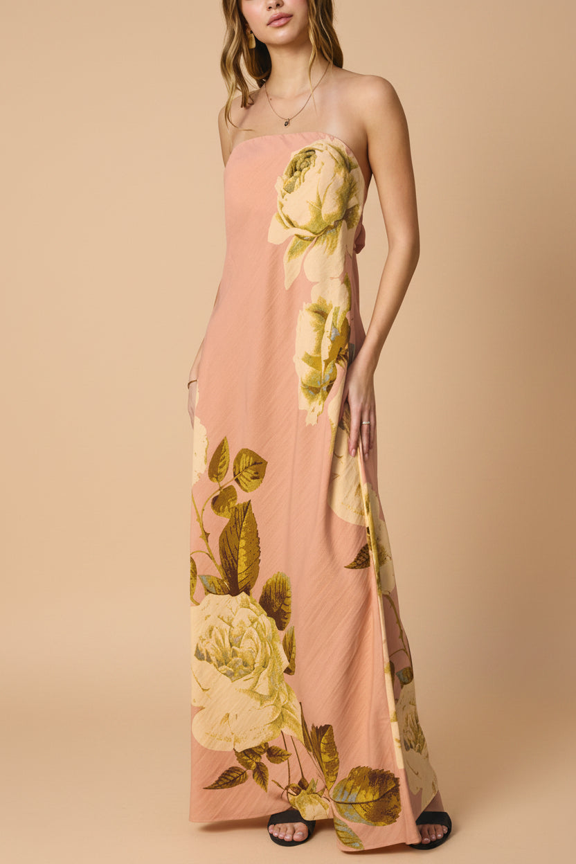 Moufida | Strapless Pink Maxi Dress with Pockets