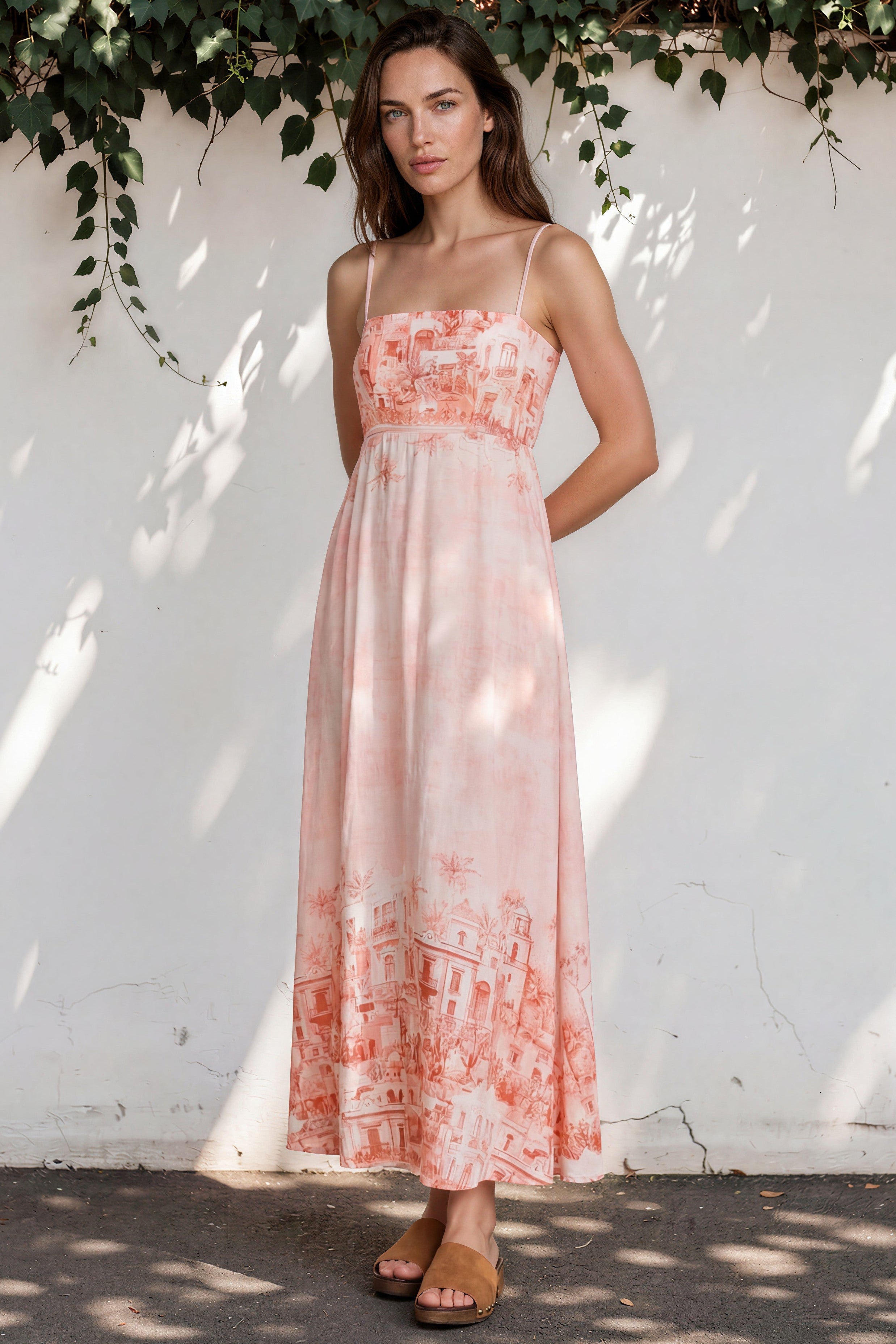 Mattina Maxi Dress: Spaghetti Strap Sun Dress in Nada Print